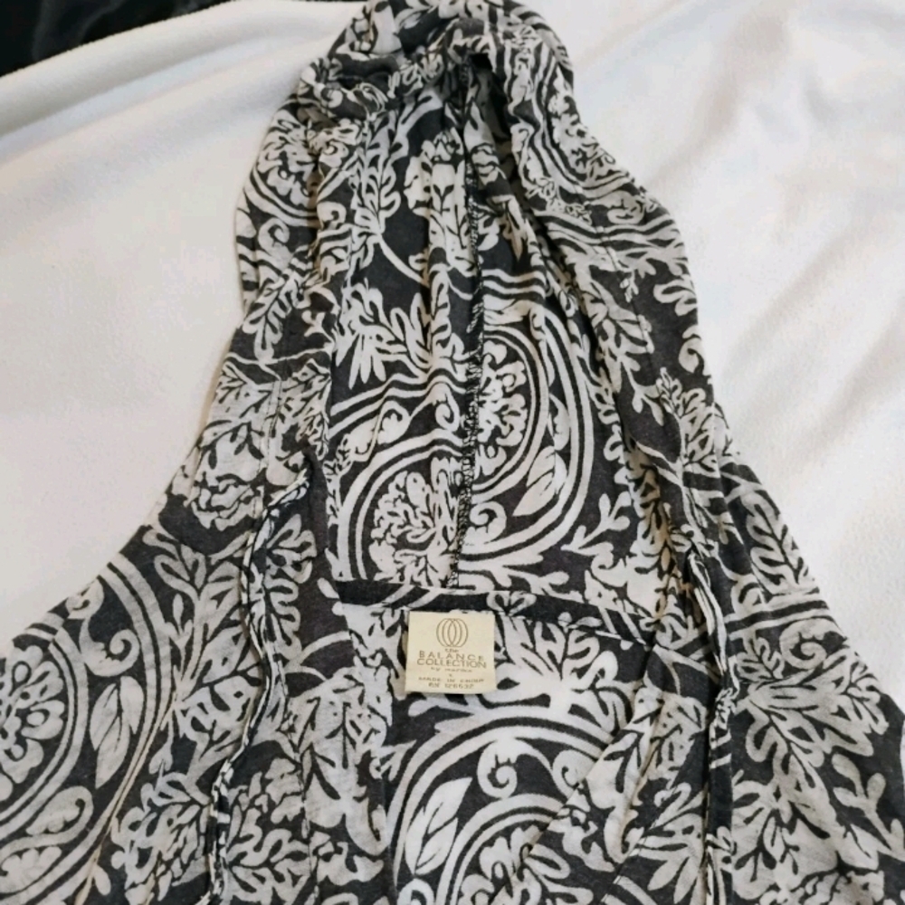 Balance Collection Black and Gray Hooded Long Sleeve Sheer Dress - Picture 2 of 7